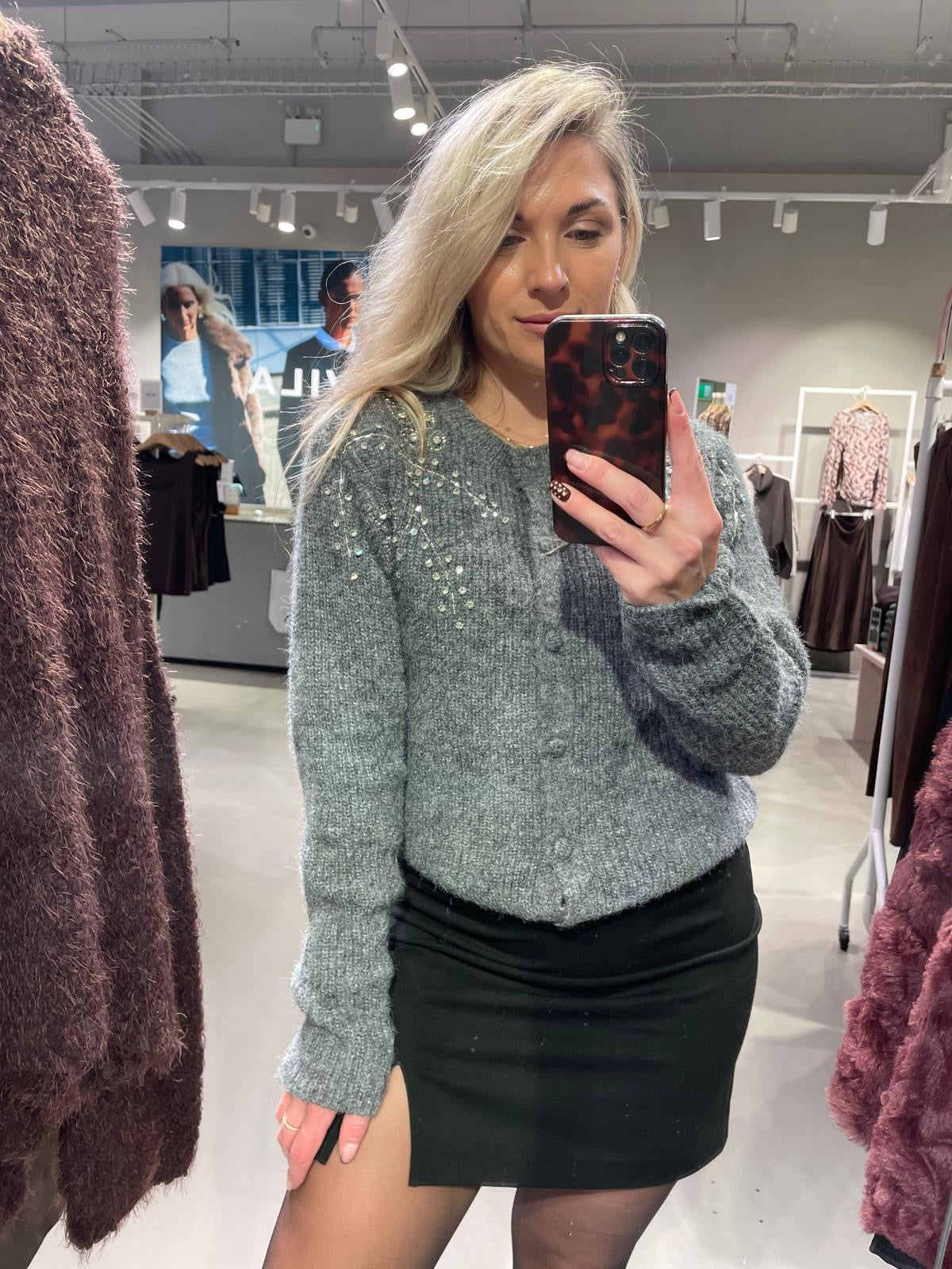 VISUNI Knitted Cardigan - Dark Grey Melange